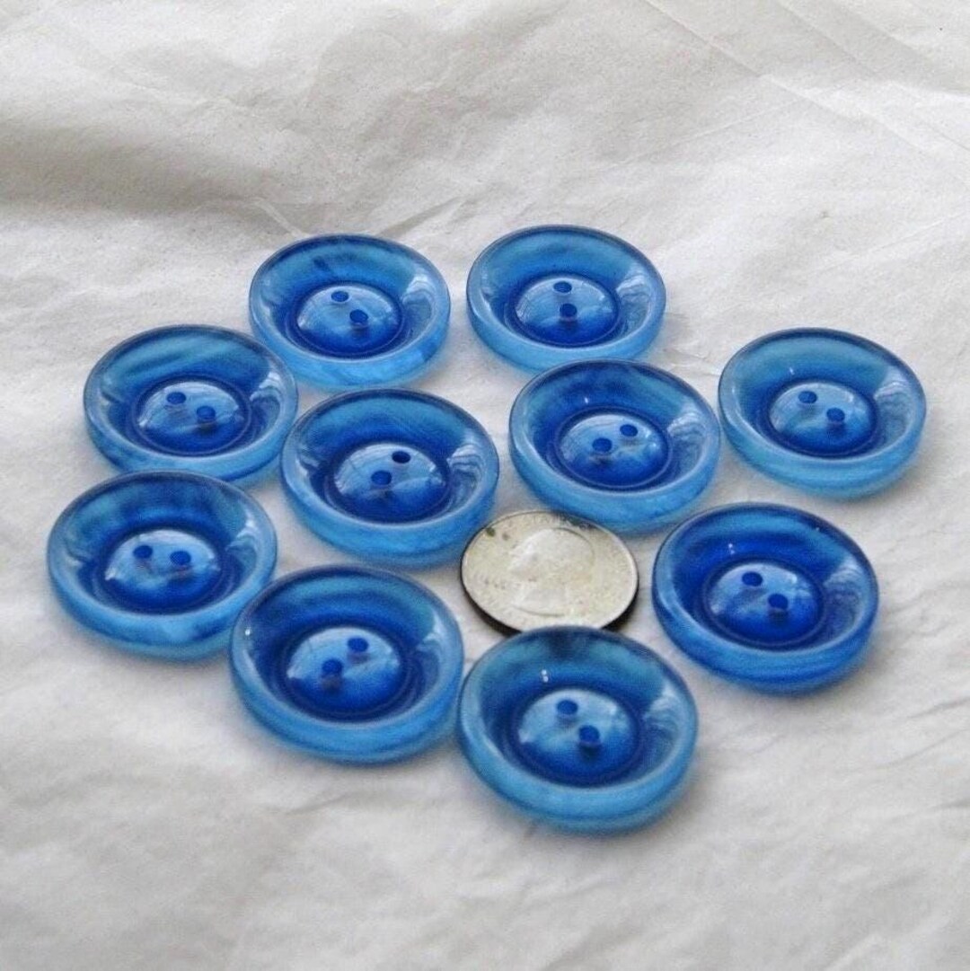 10 Blue Buttons, Semi Clear Blue Matching Buttons, 1 1/4
