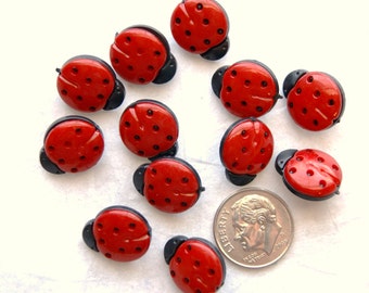 10 Red LADY BUGS Buttons ,Whimsical Bugs, Shank back  (AH 9)