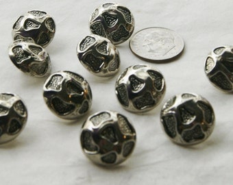 10 Silver Buttons, Vintage Look  Antiqued Matching buttons, 5/8", Shank Back,  (O 51)