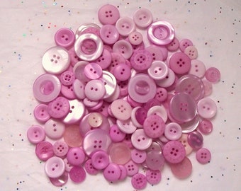100 Buttons Pink, Light Magenta Pink Button Mix,  Assorted sizes, Sewing, Crafting, Jewelry (1490)