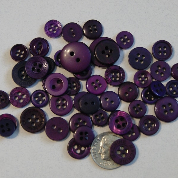 50 Purple Buttons, Grape 50 Small Round Buttons  Grab Bag Crafting  Jewelry Collect (BB 3)