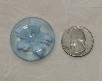 4 Blue Buttons, Clear and Light Blue Floating Flower Matching buttons, 1 3/8", 2 hole Sewing Buttons, Sewing, Crafting Jewelry ( CC 52 )