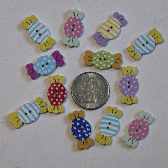 10 Buttons, Wood Candy Wrapped Candy Buttons, 2 Hole at 82 