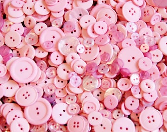 100 Pink Button Mix, Petal Pink assorted sizes, Sewing, Grab Bag, Crafting, Jewelry, Collect (1581)
