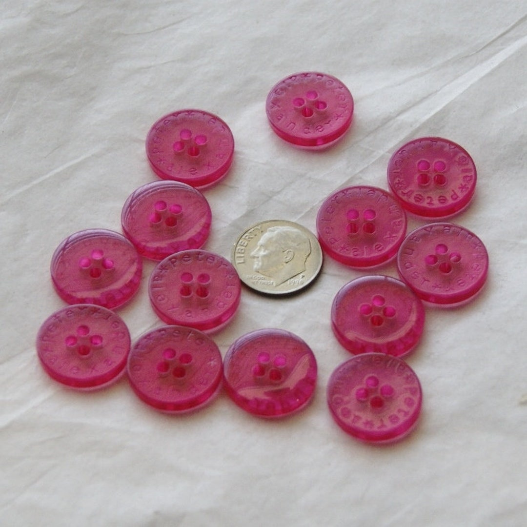 13 Pink Buttons, Clear Matching Buttons, 4 Hole, 3/4