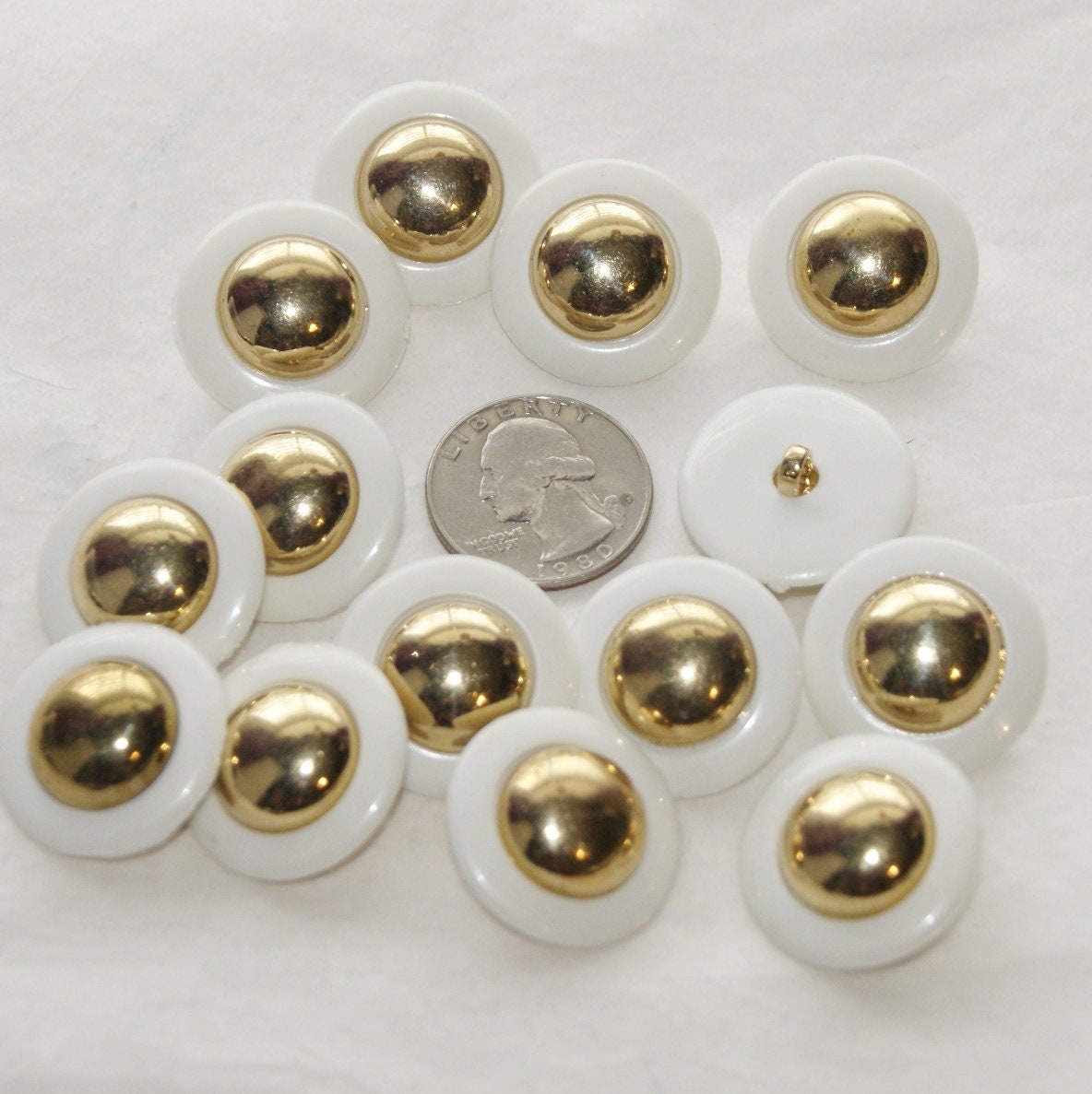 Shank Button Gold Rim 12 Gold and White Shank Wide Rimmed Gold Center Buttons, Sewing ...
