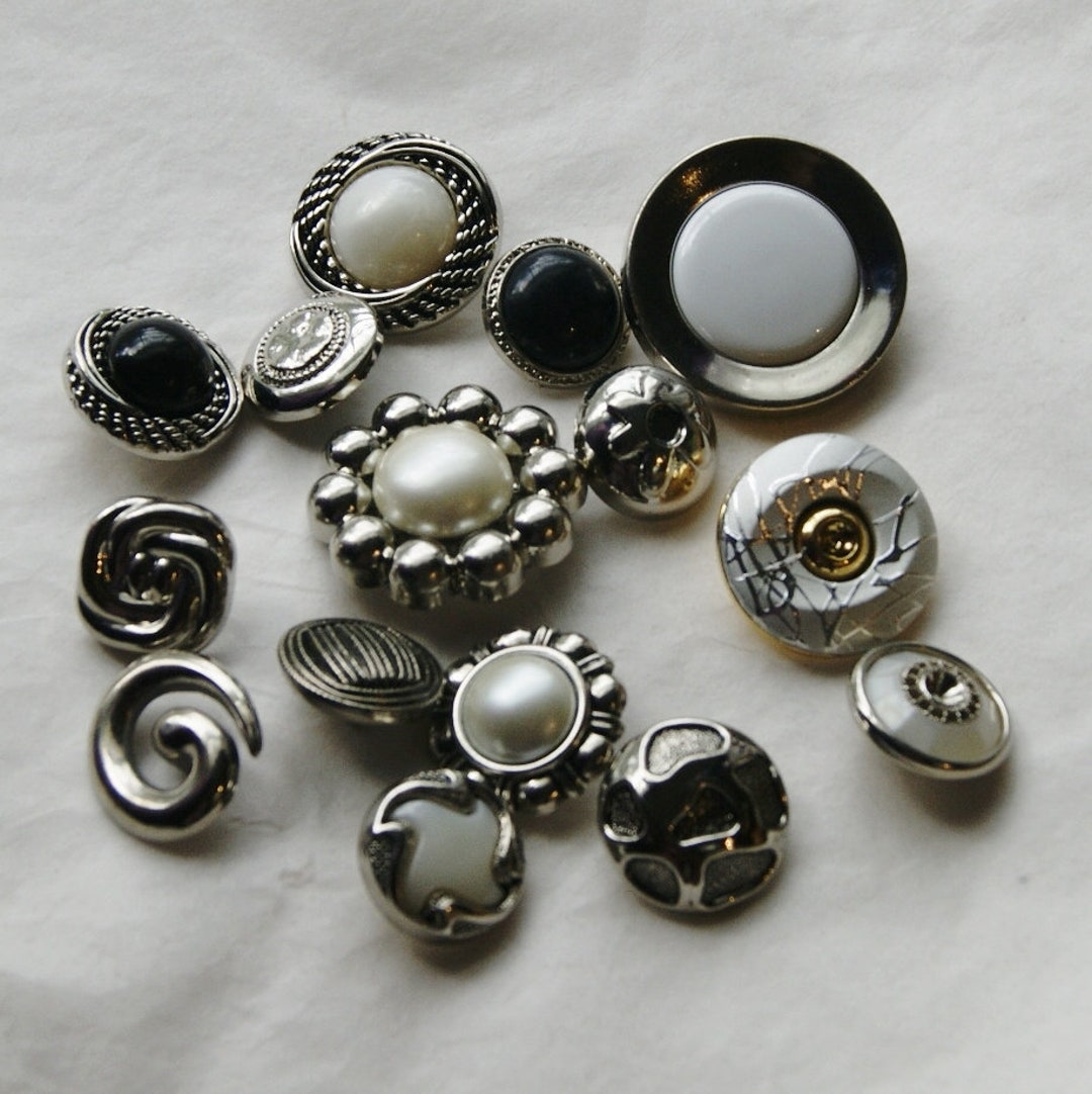 15 Silver Tone Buttons Silver Fancy Button Mix Shank Back Etsy