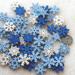 12 Blue and White Snowflake mix,  7/8"-1"  Embellishments,  ( SB 657)