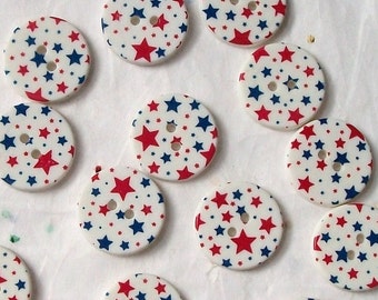 7 Button Mix, Red White Blue, PATRIOTIC STARS , Sewing, Crafting, Grab Bag  (U 6a)