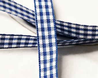 Blue Gingham Ribbon, 5 yards Gingham Ribbon 3/8 inch,  Royal Blue Ribbon Trim,  Mixed Media, Crad making, Scrapbook Fun (G-06)