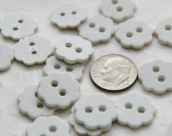 30 White Flower Buttons, 2 hole sew through, 5/8 " Thin Flat Buttons, Embellishments (AA 157)