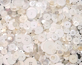 100 White Button Mix, Assorted sizes Shades of White, Off White, Sewing Crafting Jewelry (1283)