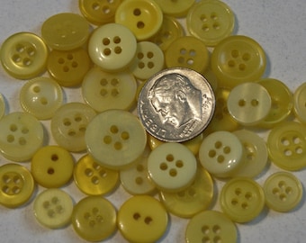 Yellow Buttons, 50 Small Round Buttons  Grab Bag Crafting  Jewelry Collect (BB 7)