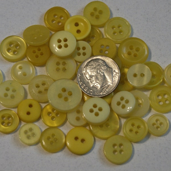 Yellow Buttons, 50 Small Round Buttons  Grab Bag Crafting  Jewelry Collect (BB 7)