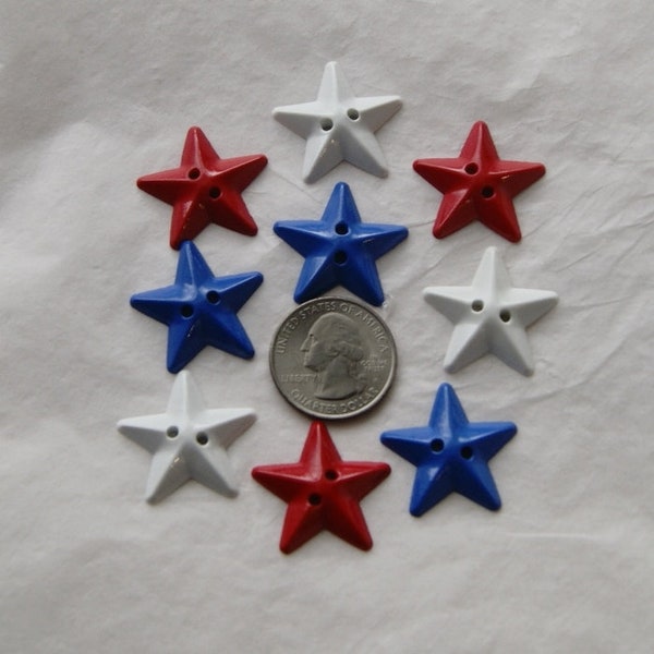 9 Star Buttons 1" Buttons Red White Blue Craft Sewing Patriotic buttons (AT 67a)