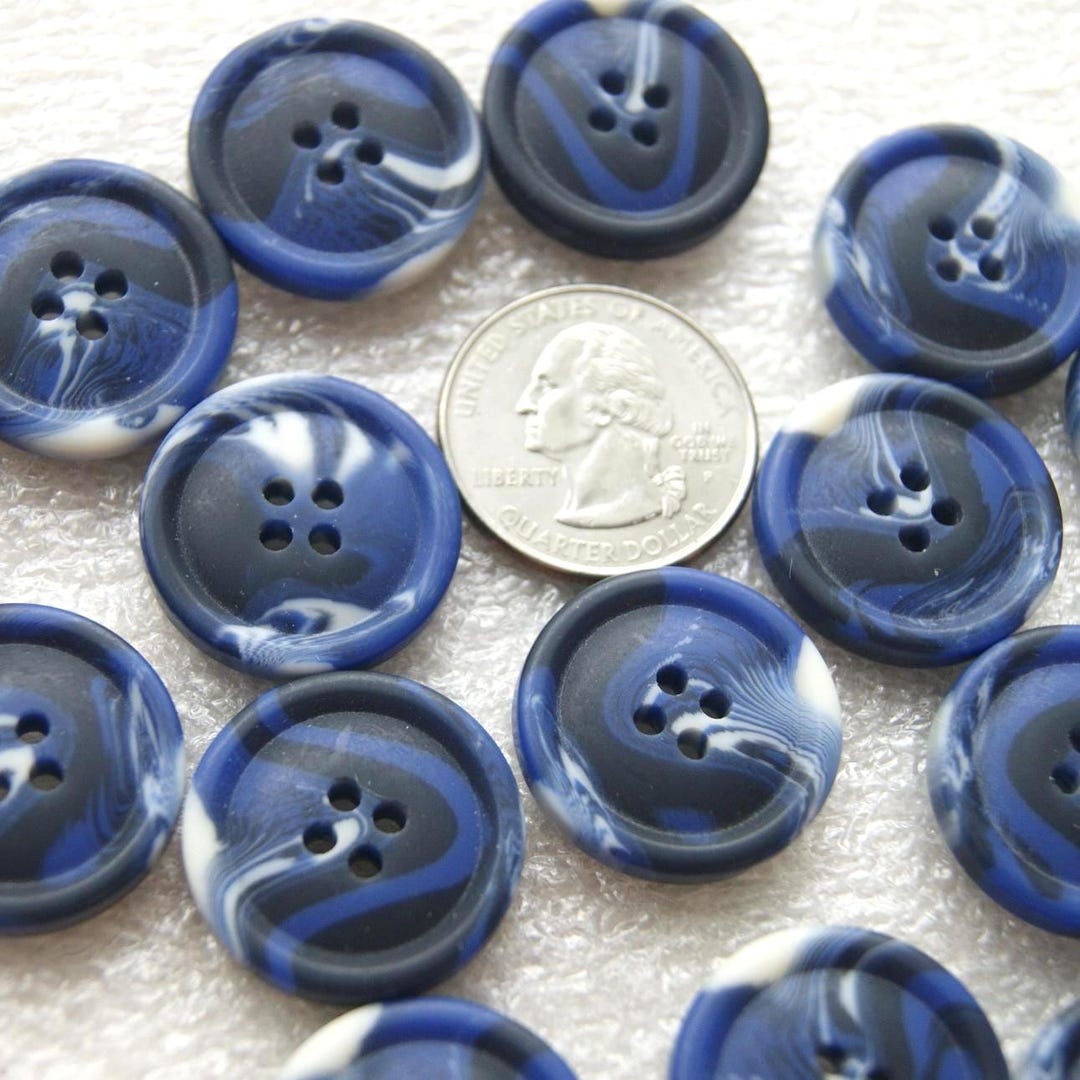 10 Blue Buttons, 7/8 Blueberries and Cream, Dark Blue and White Two ...