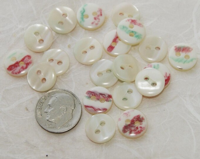 20 White Buttons, 7/16" Pearled Matching Buttons, Green and Red Colors ...