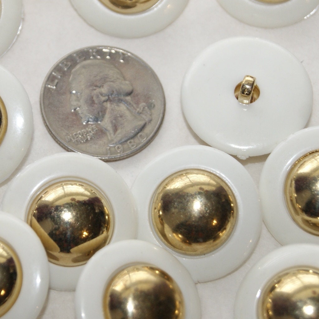 Shank Button Gold Rim 12 Gold and White Shank Wide Rimmed Gold Center Buttons, Sewing ...