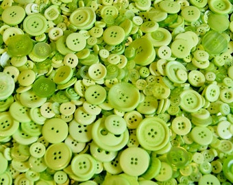 100 Lime Green Mix Buttons, Bright Lime Green, Assorted sizes, Sewing, crafting, Grab Bag  ( 1486 )