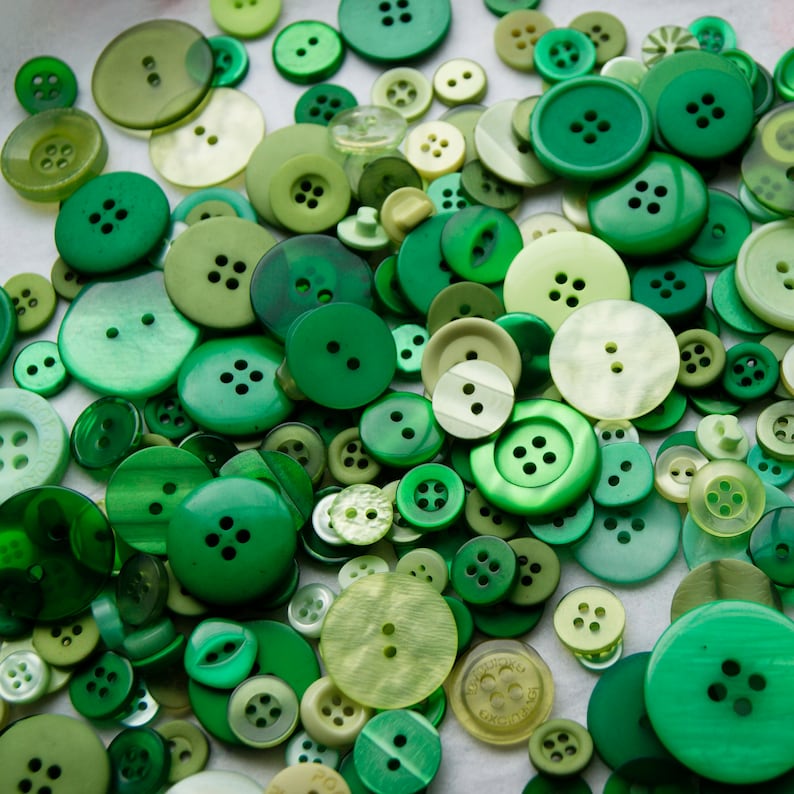 100 Green Mix Buttons, Rain Forest Mix, Assorted Buttons, Sewing, Crafting Jewelry Collect 1611 image 1