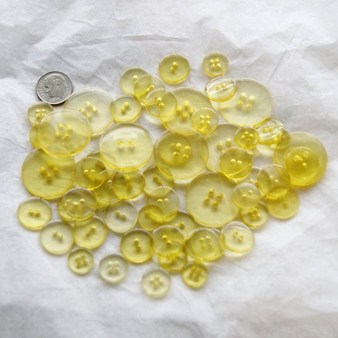 Yellow Button Set 30 Yellow Buttons, Clear Yellow Buttons, Two and Four Hole Sew Through ...