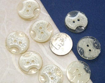 8 Glittering White Buttons, 7/8" Tinsel and Glitter Buttons, Sewing, Crafting, Jewelry, Collect (SB 418)