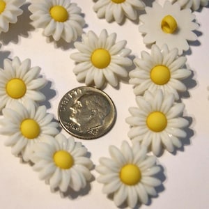 6 Daisy Flower Buttons 3/4"  Daisy Buttons, Shank Plastic Resin (T 43b)