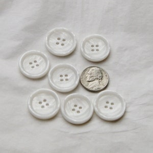 7 White Buttons  7/8&quot;  Buttons, Pearled White, 4 Hole Rimmed Crafting, Sewing, Jewelry Create  (JJ )