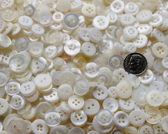 500 White Buttons SMALLS, Mixed Pearl White, Bright White, Off Whites, Clears (1280)