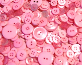 100 Pink Buttons,  Mixed Assorted sizes, Sewing buttons, Craft buttons, Grab Bag  Crafting  Jewelry (1363)