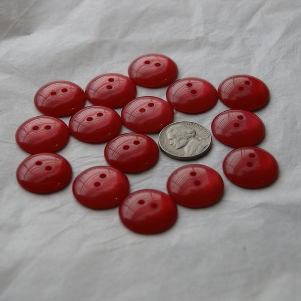 15 Red Matching Buttons, 7/8 Shiny Pearled Domed Buttons 2 hole Buttons,  Sewing, Craft (AB 49)