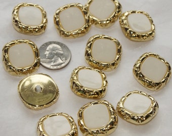 9 Gold  and White Shank Back Buttons, Gold Rim, White Center, Sewing, Crafting ( AM 49a)
