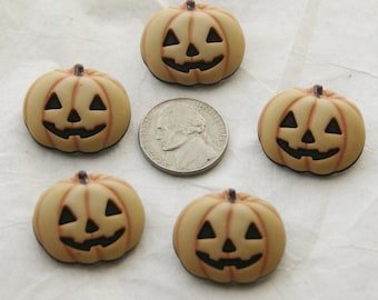 5 Jack O Lantern Shank Buttons, Ghostly Pale Pumpkin Face Orange Buttons, Halloween Buttons,  Crafting Buttons (ZZ 102)