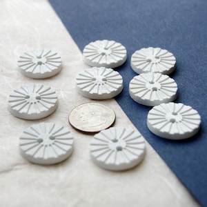 9 White Buttons, 1", 2 Hole Decorative, Putty White Sun Burst cut Matching Buttons  (RR 40)