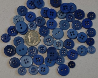 Blue Buttons 50 Small Round Buttons  Grab Bag Crafting  Jewelry Collect (BB 6)