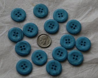 15 Teal Blue Buttons  3/4", Teal Turquoise Two Tone, Slip rim (SB 423)