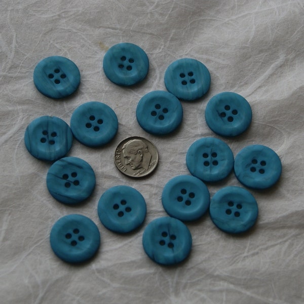 15 Teal Blue Buttons  3/4", Teal Turquoise Two Tone, Slip rim (SB 423)