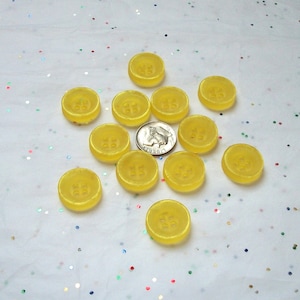 36 Yellow Buttons, Frosted Bright Sunshine Yellow, Concave Face Buttons, Sewing, Crafting, Jewelry  (M 6)
