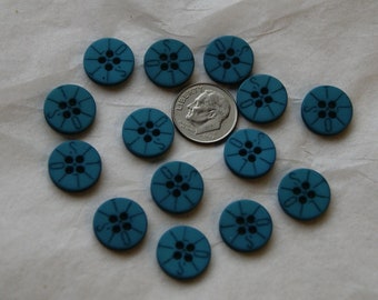 15 Blue Teal Turquoise Buttons, 9/16" Matching buttons, Lost,  Crafting Jewelry Collect (Ay 41)