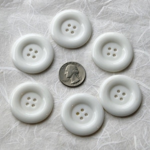 6 White Buttons 1 1/2&quot;  Large Buttons, Wide rim,  Crafting, Sewing, Jewelry Create  (F 74)