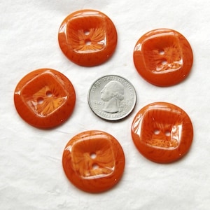 5 Orange Buttons 1 1/4"  Bright Orange Burst , 2 tone swirl,  Crafting, Sewing, Jewelry Create  (R 66)