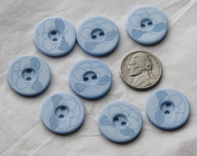 9 Blue Buttons, Flower Embossed Buttons, Two Hole Sew Through (SB 131 ...