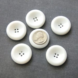 6 White Buttons 1 3/8&quot; Buttons, Deep concave face,  Crafting, Sewing, Jewelry Create  (S 74)