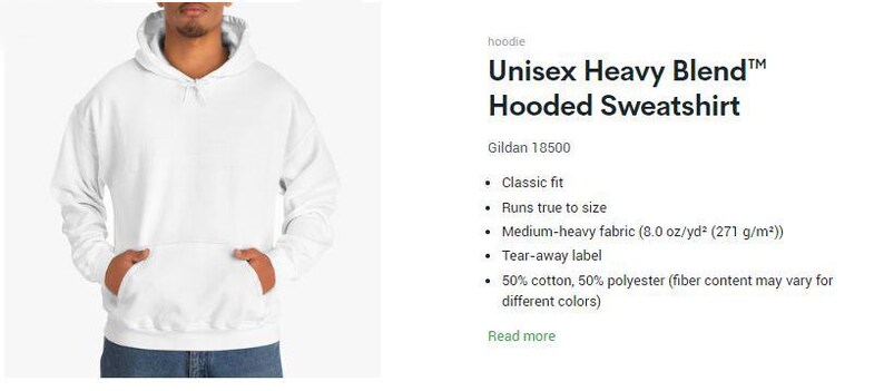 May include: A white Unisex Heavy Blend Hooded Sweatshirt. The sweatshirt has a classic fit, a tear-away label, and a medium-heavy fabric. The sweatshirt is made of 50% cotton and 50% polyester.