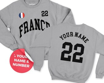 Sudadera de Francia, camiseta de Francia, fútbol de Francia, número personalizado, regalo francés, camiseta del Mundial, camiseta francesa, aficionados al fútbol de Francia