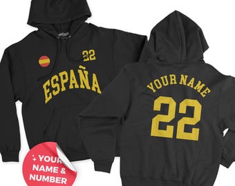 Espana Hoodie, Espana Trikot, Spanien Fußball, personalisierte Nummer, Spanien Geschenk, WM-Shirt, Spanien Shirt, Spanien Fußballfans