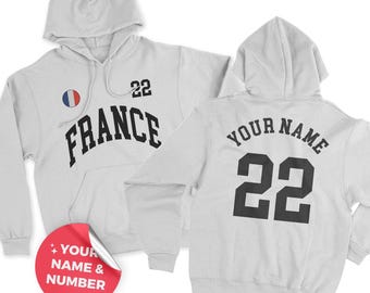 Sudadera con capucha de Francia, camiseta de Francia, fútbol de Francia, número personalizado, regalo francés, camiseta del Mundial, camiseta francesa, aficionados al fútbol de Francia