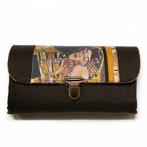 Gustav Klimt Phone Wallet Clutch Medium with Brown and Gold Fabric Art, Zipper wallet phone purse clutch - ready to ship