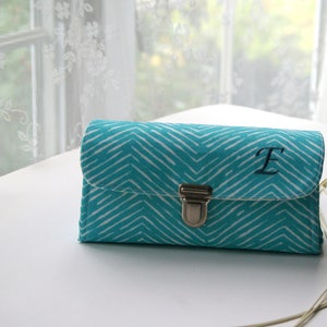 Smartphone wallet clutch - medium/ blue ocean wallet for women, monogrammed clutch, personalized electronics gift for her -  READY TO SHIP