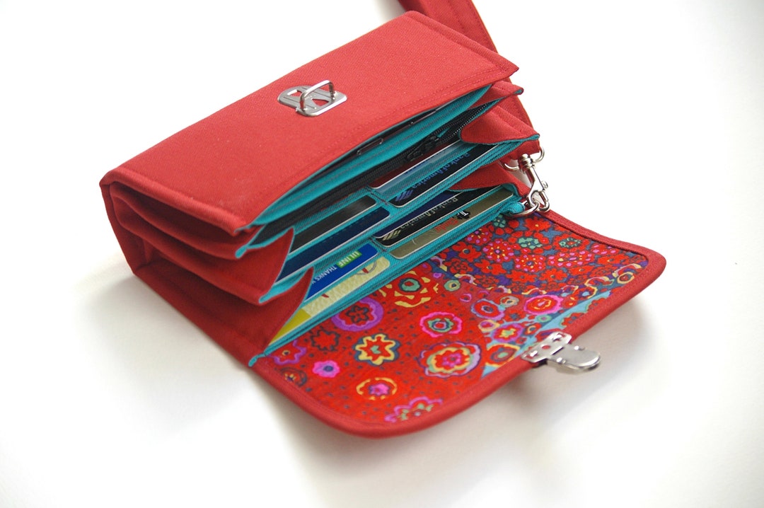 Red Wallet Clutch, Roomy Big Wallet for Passport, Phone and Cards, Mom